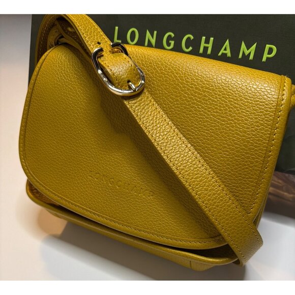 Longchamp Le Foulonné Mimosa Yellow Leather Crossbody Bag Adjustable Strap - Picture 2 of 16